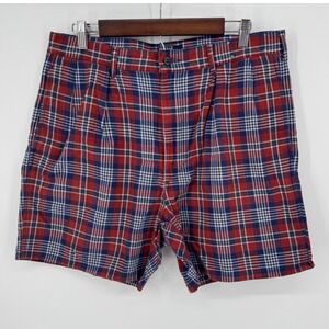 Vintage Polo Ralph Lauren Plaid Shorts Mens Size 35 Red Blue Cotton Casual USA